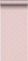 ESTAhome behangpapier visgraat-motief oudroze en wit - 139220 - 0,53 x 10,05 m