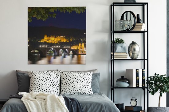 Tableau sur toile Palais d'Heidelberg la nuit - 90x90 cm - Décoration murale