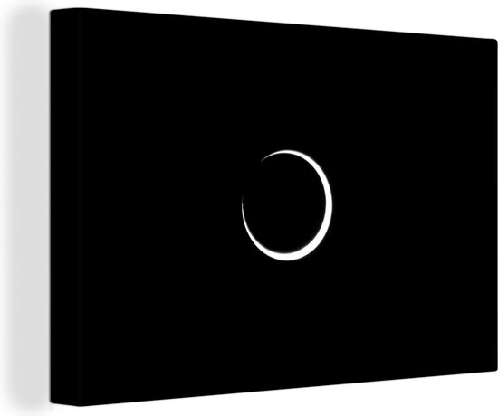 Canvas Schilderij Annulaire zonsverduistering - zwart wit - 30x20 cm - Wanddecoratie