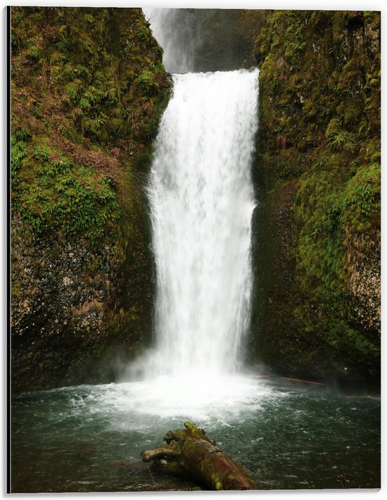 WallClassics - Dibond - Witte Waterval met Mos - 30x40 cm Foto op Aluminium (Met Ophangsysteem)