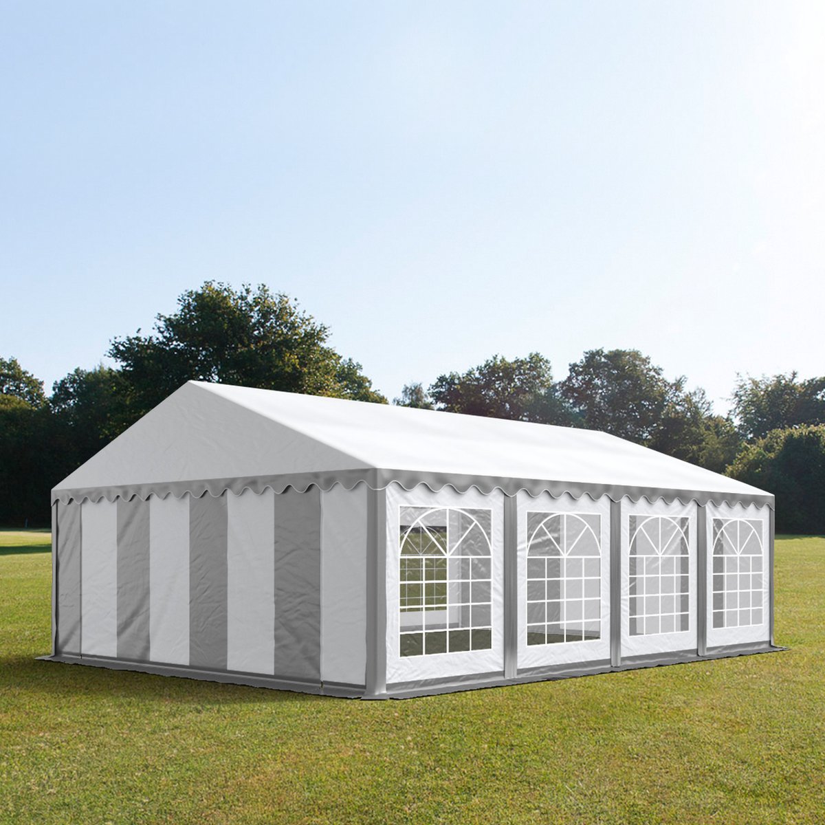 Partytent feesttent 6x8 m tuinpaviljoen -tent PVC 700 N in grijs-wit waterdicht