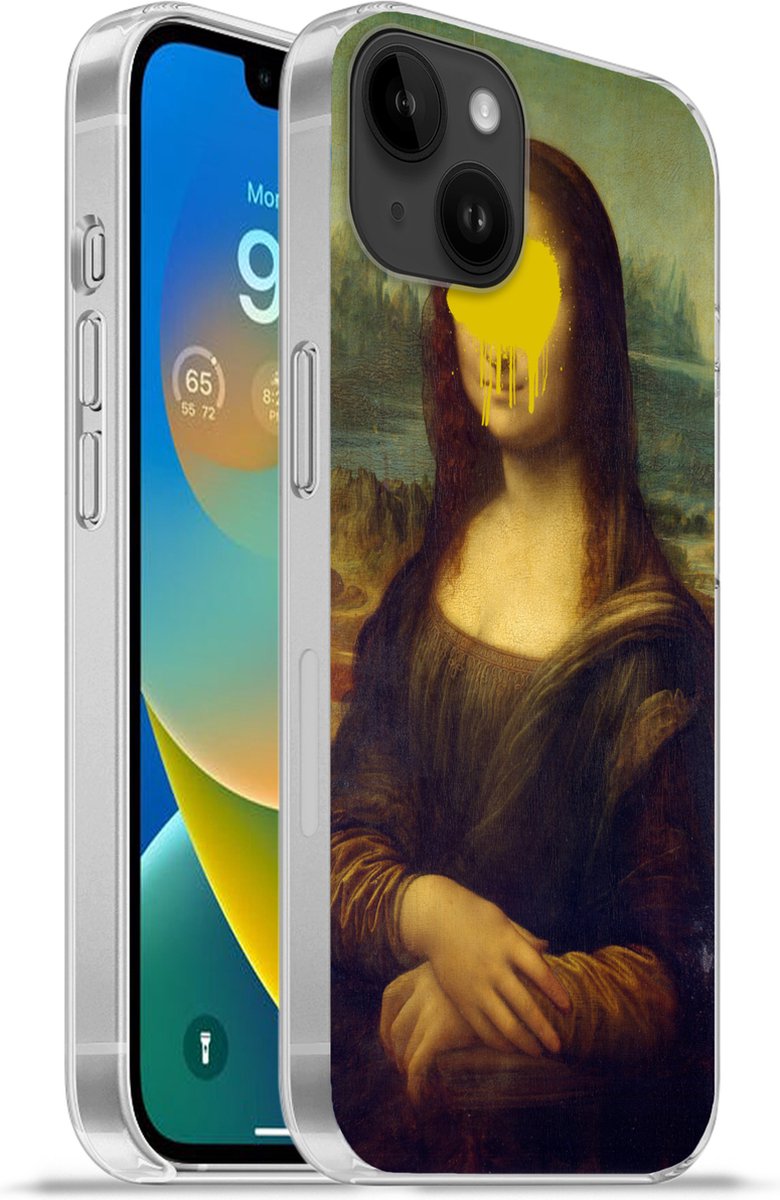Telefoonhoesje Geschikt voor Apple Iphone 14 Plus hoesje - Mona Lisa - Verf - Geel - Siliconen Telefoonhoesje Telefoonhoesje