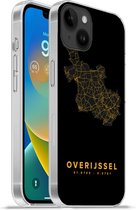 Geschikt voorApple Iphone 14 Plus - Soft case hoesje - Overijssel - Nederland - Black and gold - Siliconen Telefoonhoesje