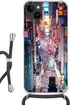 Geschikt voorApple Iphone 14 Plus - Crossbody Case - Bovenaanzicht van Times Square in New York - Siliconen - Crossbody - Backcover met Koord - Telefoonhoesje met koord - Hoesje met touw