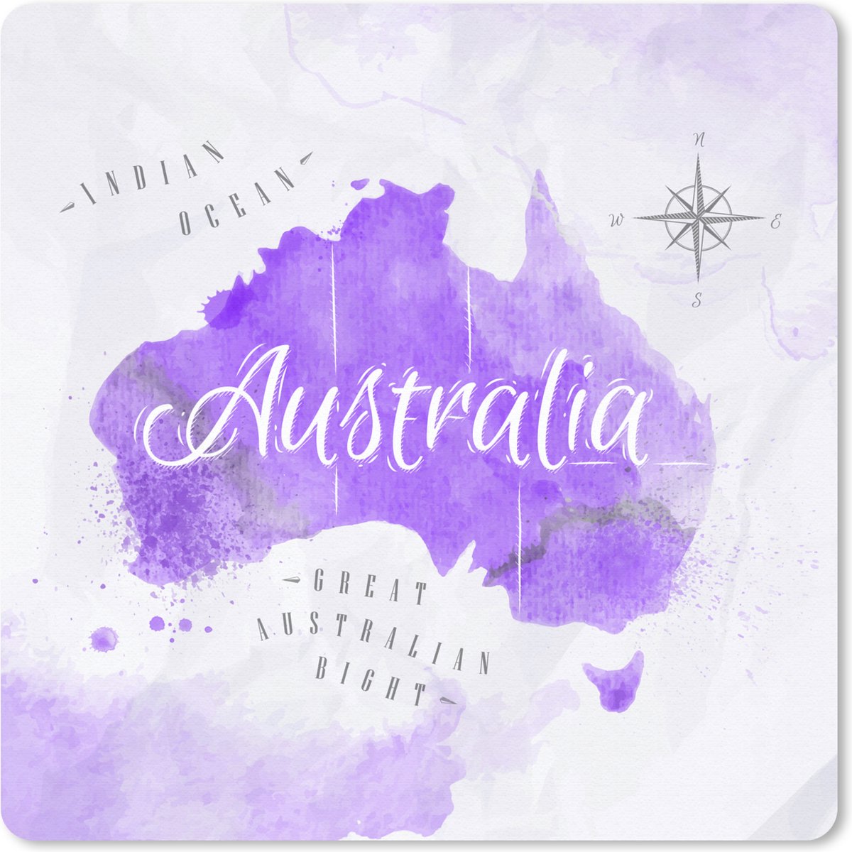 Muismat 30x30 cm - Mousepad Kaart - Australië - Waterverf - Muismatten