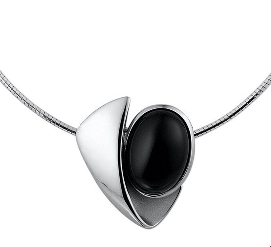 The Jewelry Collection Ketting Onyx - Zilver Gerhodineerd