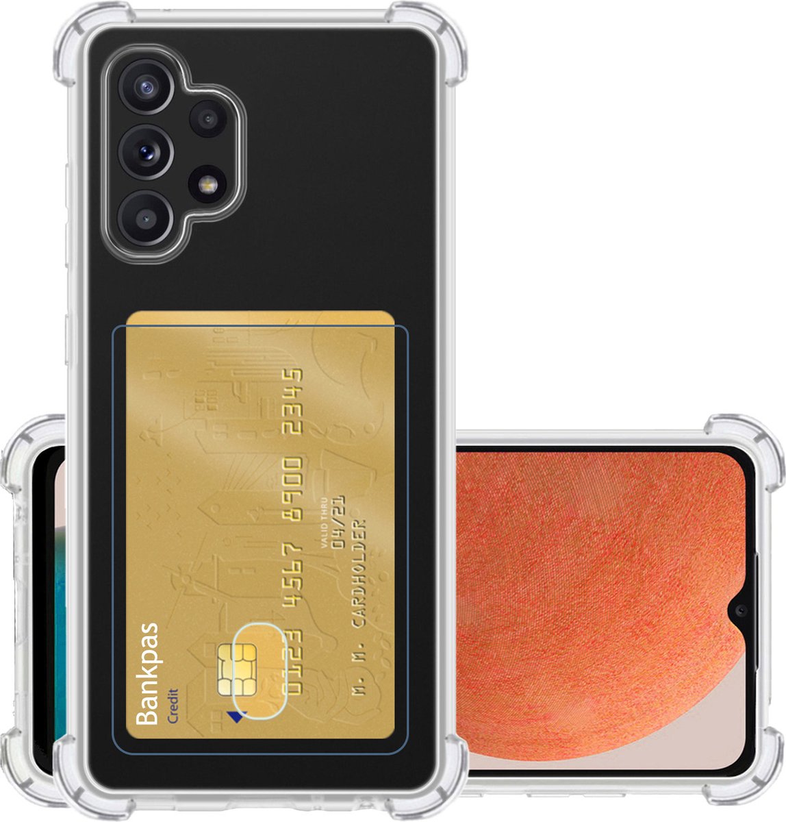 Hoesje - Geschikt voor Samsung Galaxy A32 4G - Met Pashouder en Kaarthouder - Telefoon Hoes Shockproof - Siliconen Case - Back Cover - Shock Proof - Pasjes Houder - Transparant