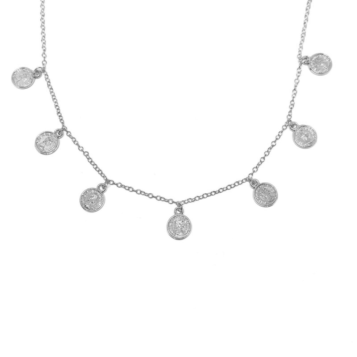 7 Elizabeth coins necklace - silver