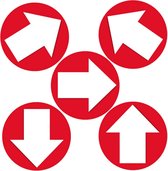 Pakket van 5x stuks accent richting pijlen stickers rood/wit rond - Wegwijzers richting aangeven