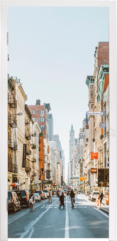 Deursticker Drukke straat in New York - 95x215 cm - Deurposter