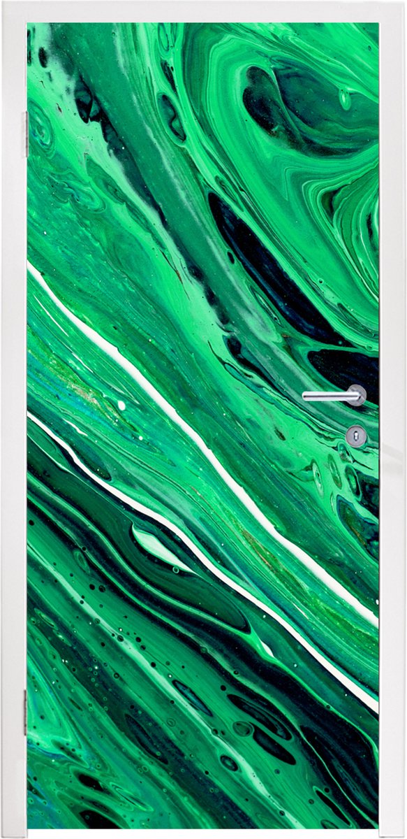 Deurposter 90x205 cm - Deursticker Marmer - Olieverf - Groen - Meubelfolie zelfklevend - D