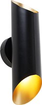 QAZQA whistle - Moderne Wandlamp Up Down voor binnen - 2 lichts - D 13 cm - Zwart Goud - Woonkamer | Slaapkamer | Keuken