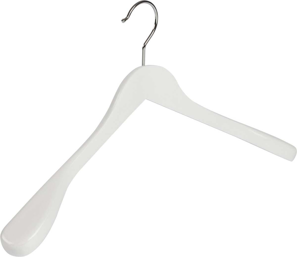 De Kledinghanger Gigant - 6 x Mantelhanger / kostuumhanger lotushout wit gelakt met schouderverbreding, 44 cm