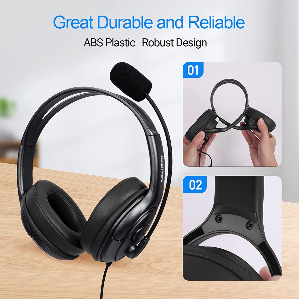 MAIRDI Casque Bluetooth sans Fil, Casque PC avec Micro Antibruit