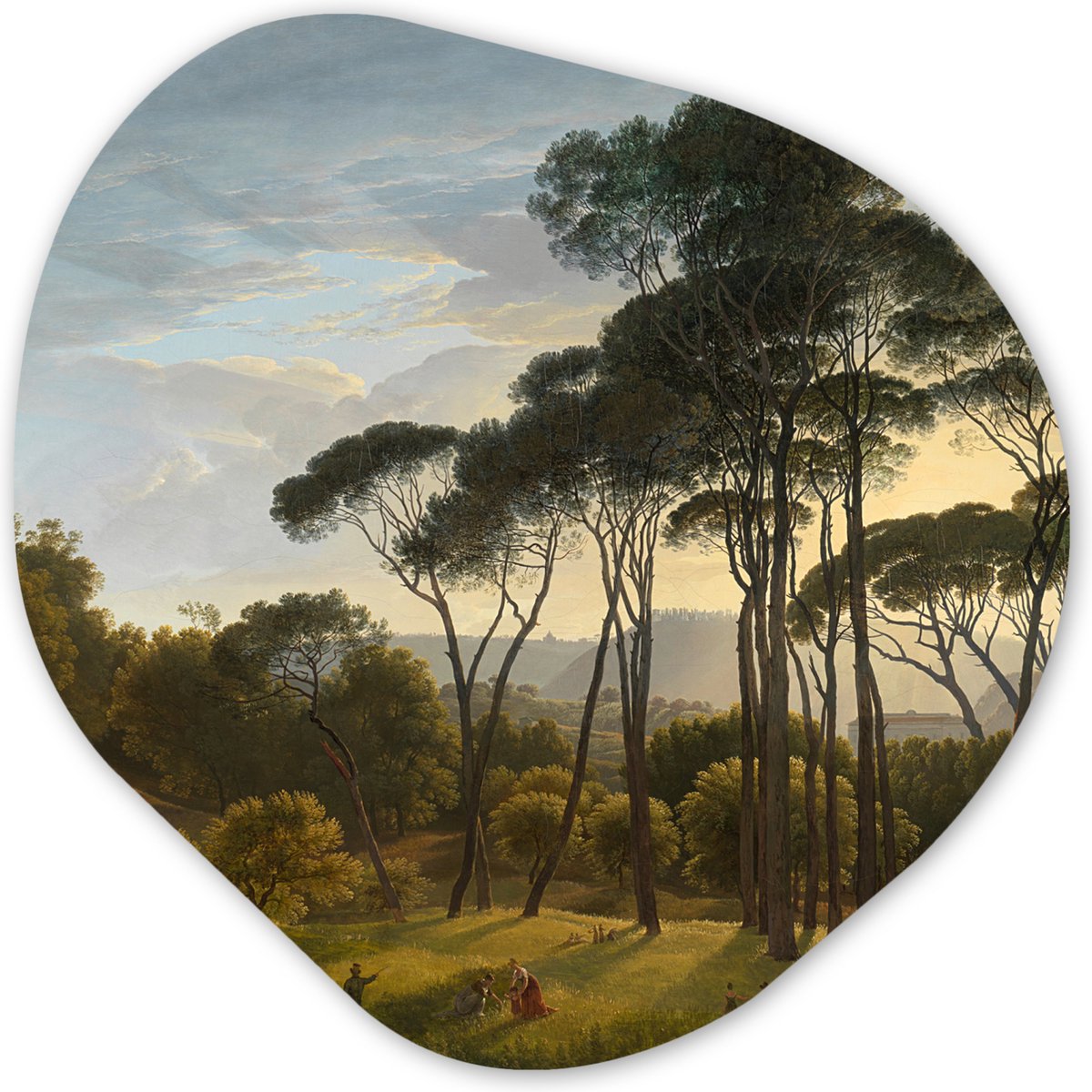 Organische wanddecoratie 90x90 cm - Organisch schilderij Italiaans landschap met parasolde