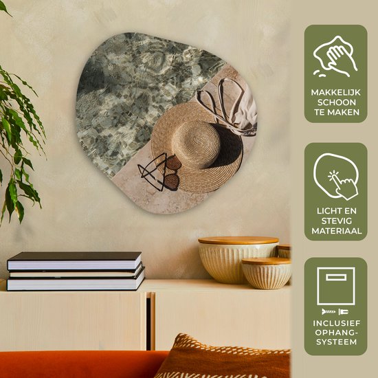 Décoration murale bio - Décoration murale plastique - Tableau bio - Mer - Chapeau - Eté - 60x60 cm - Forme miroir bio sur plastique