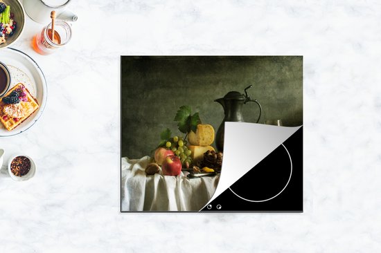 KitchenYeah® Inductie beschermer 75x52 cm - Rustiek - Kaas - Theekan - Fruit - Stilleven - Kookplaataccessoires - Afdekplaat voor kookplaat - Inductiebeschermer - Inductiemat - Inductieplaat mat