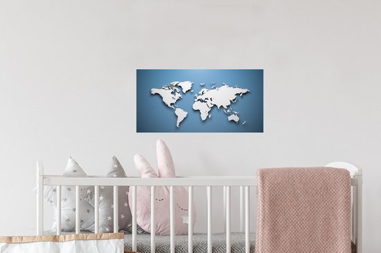 Stickers muraux - Sticker Feuille - Wereldkaart - Blauw - Wit - Simple - 40x20 cm - Feuille Adhésive - Stickers muraux Chambre d'Enfant - Papier Peint Auto Adhésif