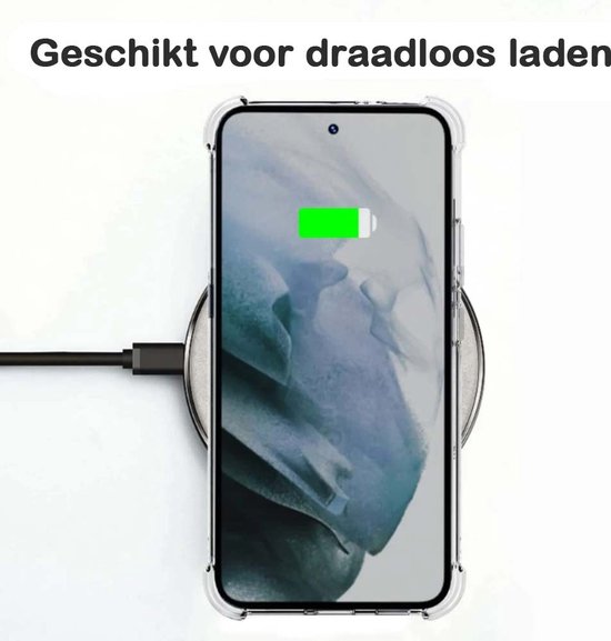 Transparante hoes voor Samsung Galaxy A72 op draadloze oplader.