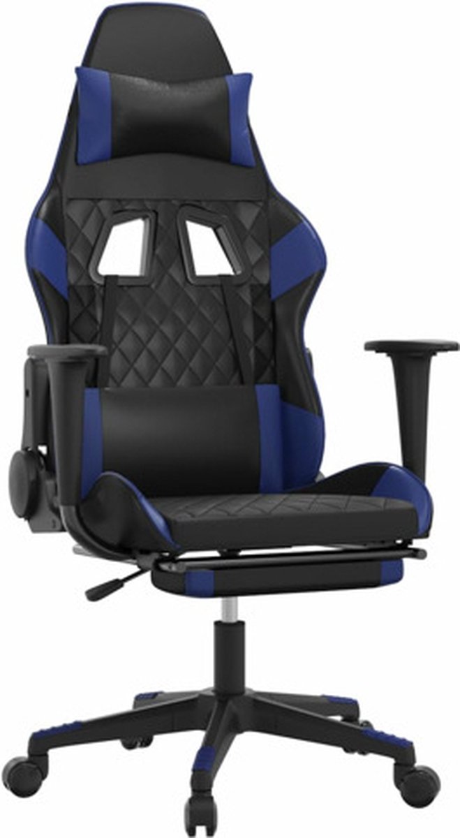 vidaXL Massage - gamestoel - met - voetensteun - kunstleer - zwart - en - blauw Zwart en blauw