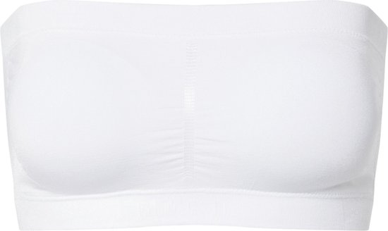 Witte strapless BH met ruches en zachte stof.