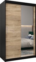 InspireMe - Kledingkast met 2 schuifdeuren, Modern-stijl, Kledingkast met planken (BxHxD): 120x200x62 - TORM II 120 Zwart Mat + Sonoma Eik