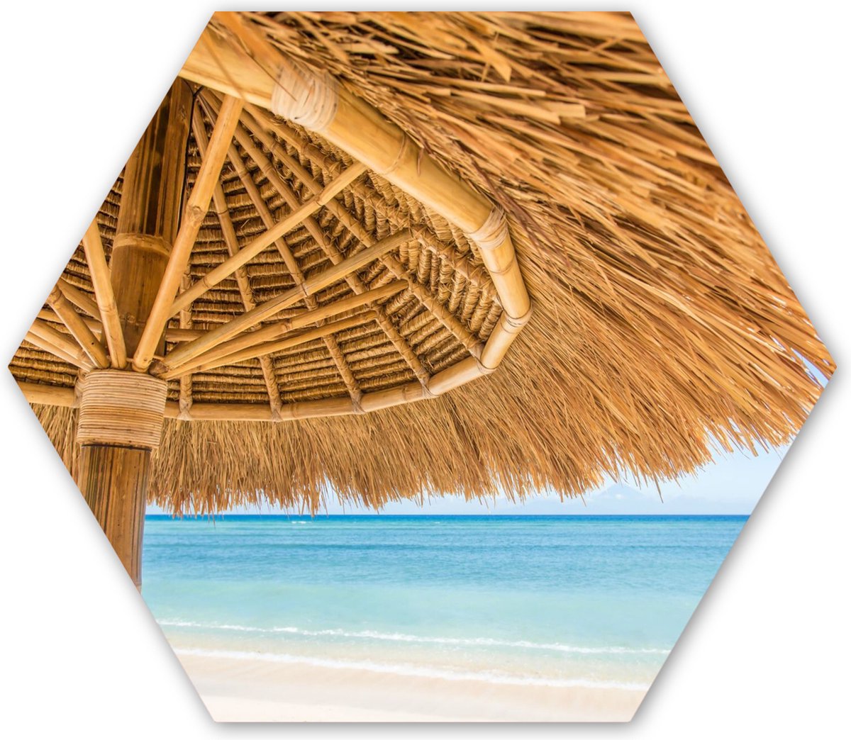 Hexagon wanddecoratie - Kunststof Wanddecoratie - Hexagon Schilderij - Parasol - Strand -