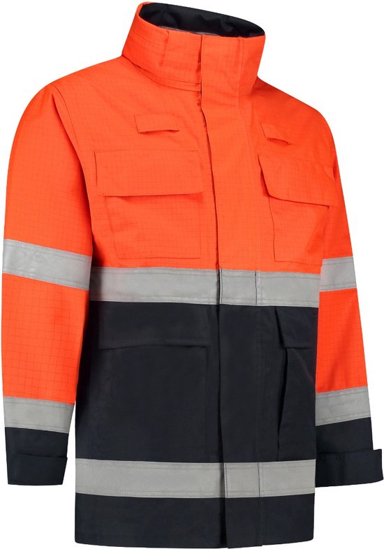 DAPRO Infinity Multinorm Raincoat: ignifuge, anti-statique, Hi Vis et résistant aux produits chimiques - Blue marine / Orange