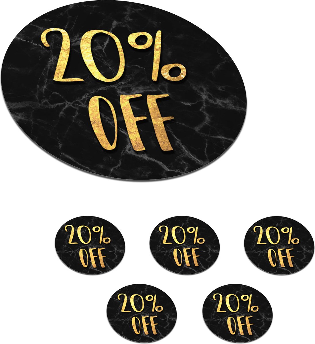 Onderzetters voor glazen - Rond - Korting - Goud - Marmer - 10x10 cm - Glasonderzetters - 6 stuks
