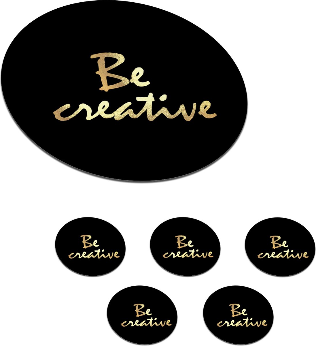 Onderzetters voor glazen - Rond - Quotes - Creatief - Goud - 10x10 cm - Glasonderzetters - 6 stuks