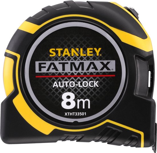 Gele en zwarte Stanley FatMax autolock rolbandmaat 8m.