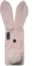 ADEL Siliconen Back Cover Softcase Hoesje Geschikt voor Huawei Y7 (2019) - Roze Konijn Pluche Stof