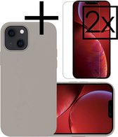 Hoes Geschikt voor iPhone 14 Hoesje Cover Siliconen Back Case Hoes Met 2x Screenprotector - Grijs