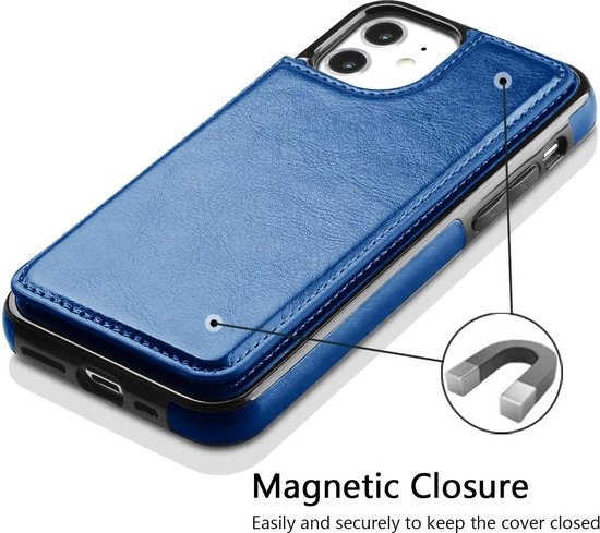 Étui portefeuille ShieldCase adapté pour Apple iPhone 12 / 12 Pro - 6,1 pouces - bleu + protecteur d'écran en verre