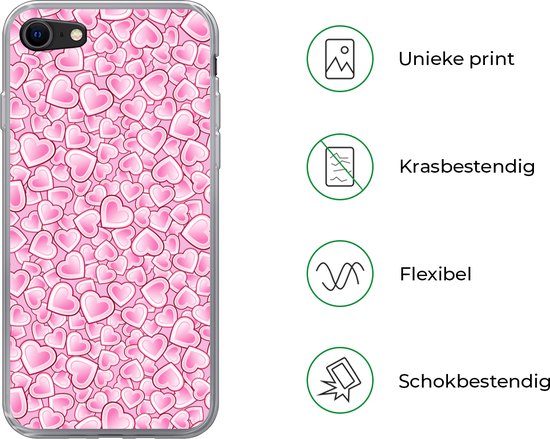 Coque iPhone SE 2020 - Meiden - Hartjes - Rose - Motifs - Fille - Enfant - Enfants - Coque de téléphone en Siliconen