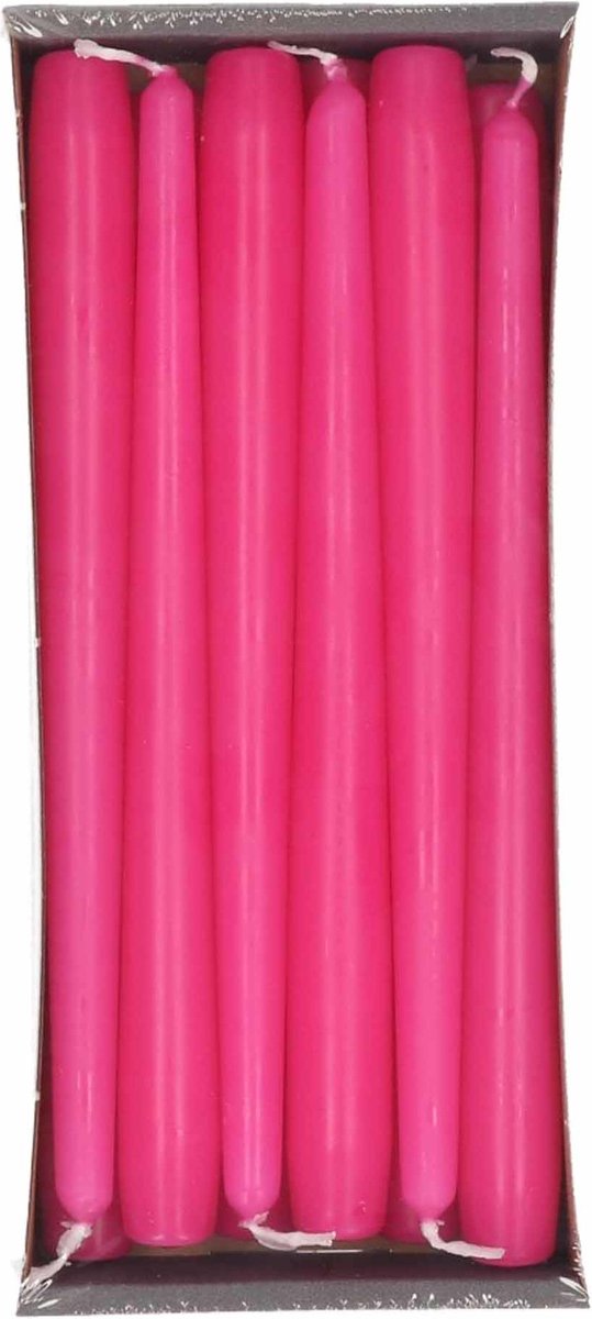Enlightening Candles Dinerkaarsen - 12x stuks - fuchsia roze - 8 branduren - 25 cm - kandelaar kaarsen - sfeerkaarsen