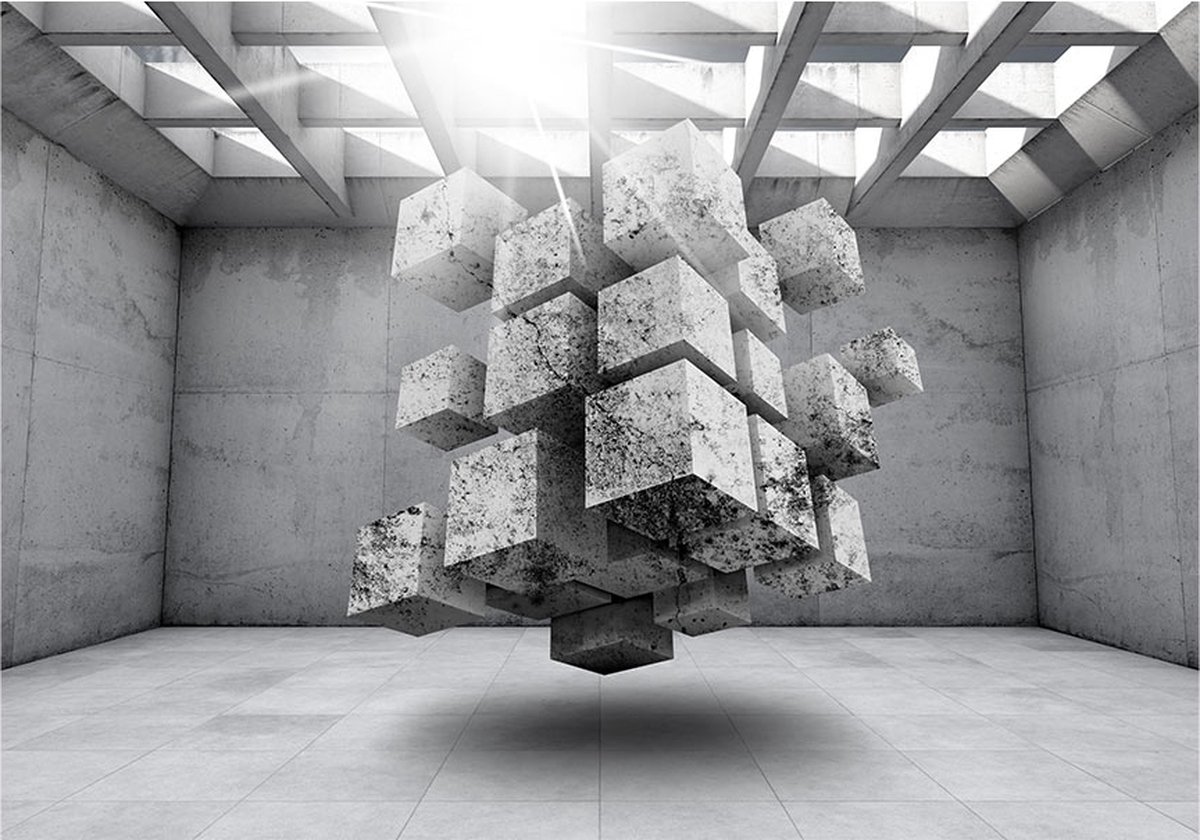 Fotobehangkoning - Behang - Vliesbehang - Fotobehang - Concrete Prison - 3D Geometrie - 400 x 280 cm