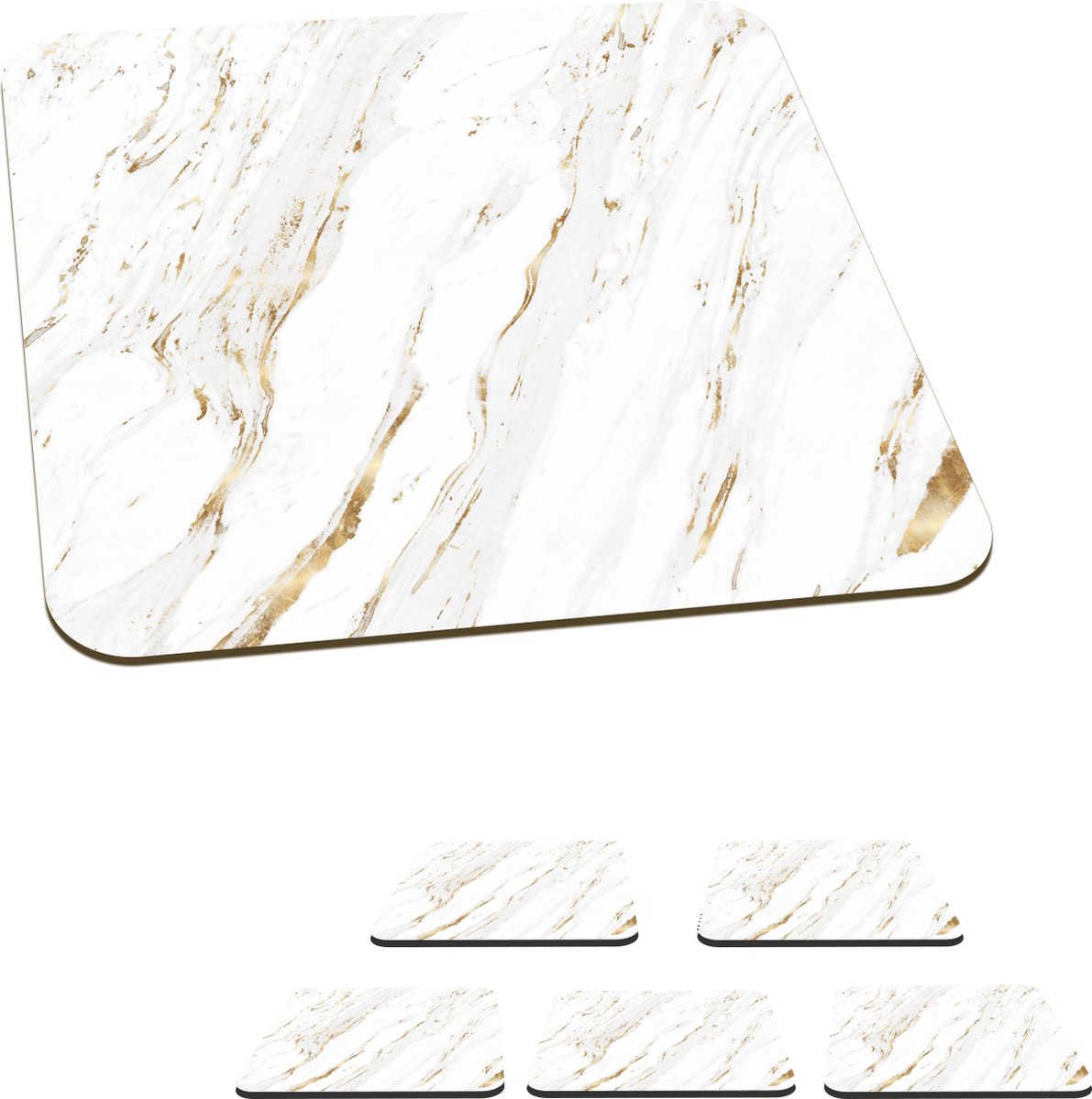 Onderzetters voor glazen - Marmer - Wit - Goud - Steen - 10x10 cm - Glasonderzetters - 6 stuks