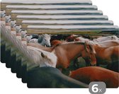 Placemat - Placemats kunststof - Paarden - Dieren - Wild - 45x30 cm - 6 stuks - Hittebestendig - Anti-Slip - Onderlegger - Afneembaar