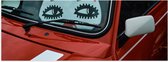 WallClassics - Poster Glanzend – Tekening op Rode Auto - 60x20 cm Foto op Posterpapier met Glanzende Afwerking