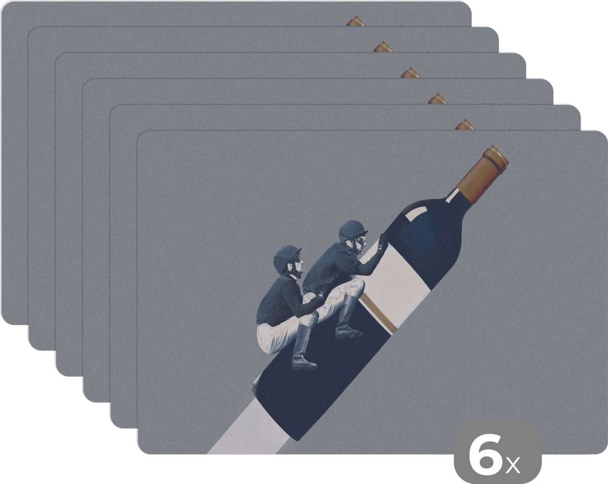 Placemat - Mannen - Wijnfles - Vintage - Placemats - 45x30 cm - Placemats - 6 stuks