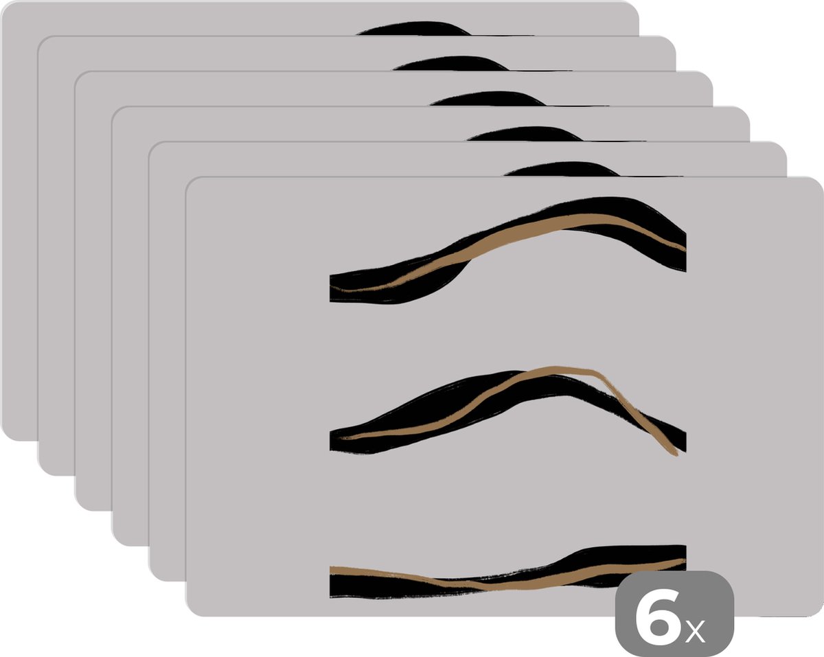 Placemat - Design - Zwart - Abstract - Tafel - Onderleggers - 45x30 cm - 6 stuks