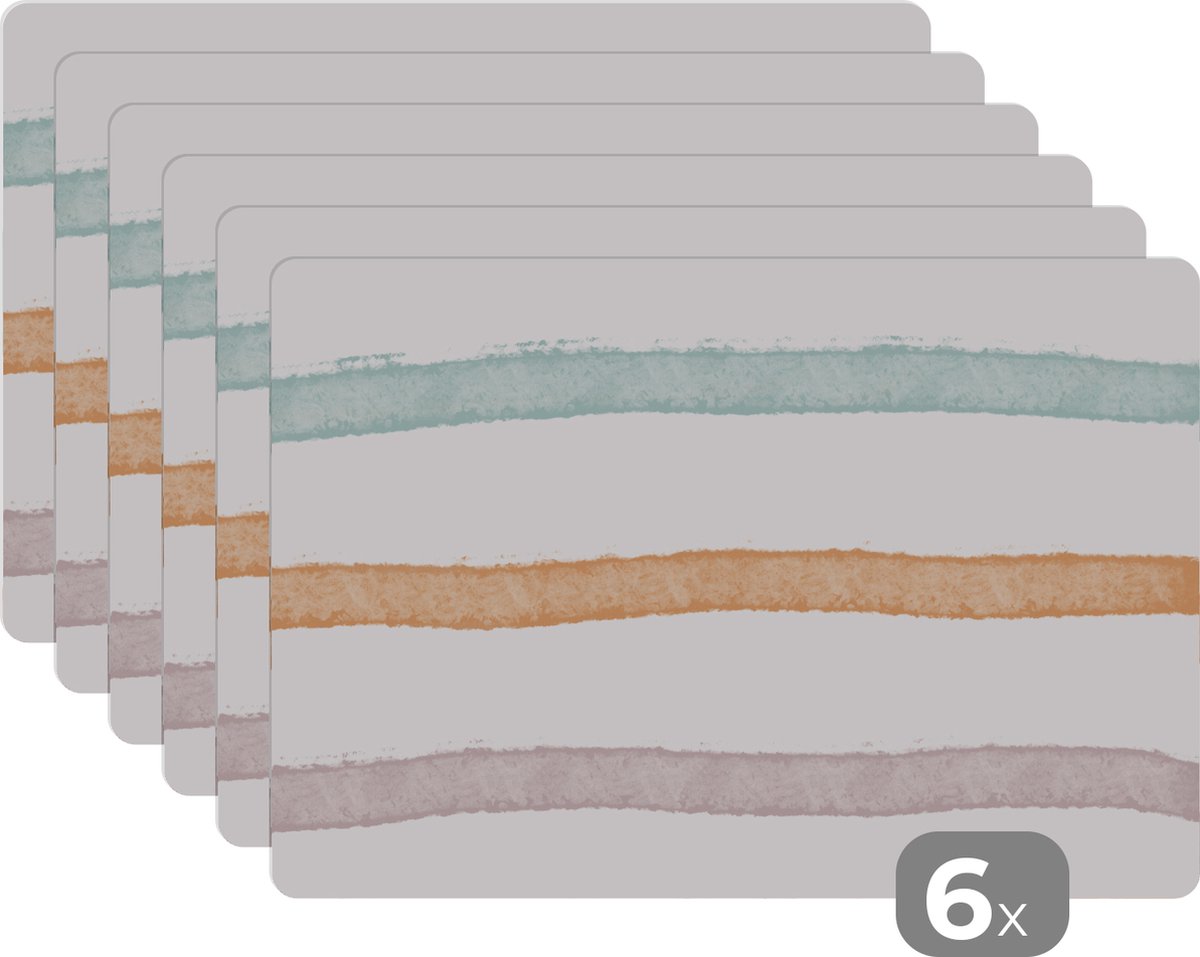 Placemat - Regenboog - Patroon - Lijnen - Pastel - Tafel - Placemats - 45x30 cm - 6 stuks