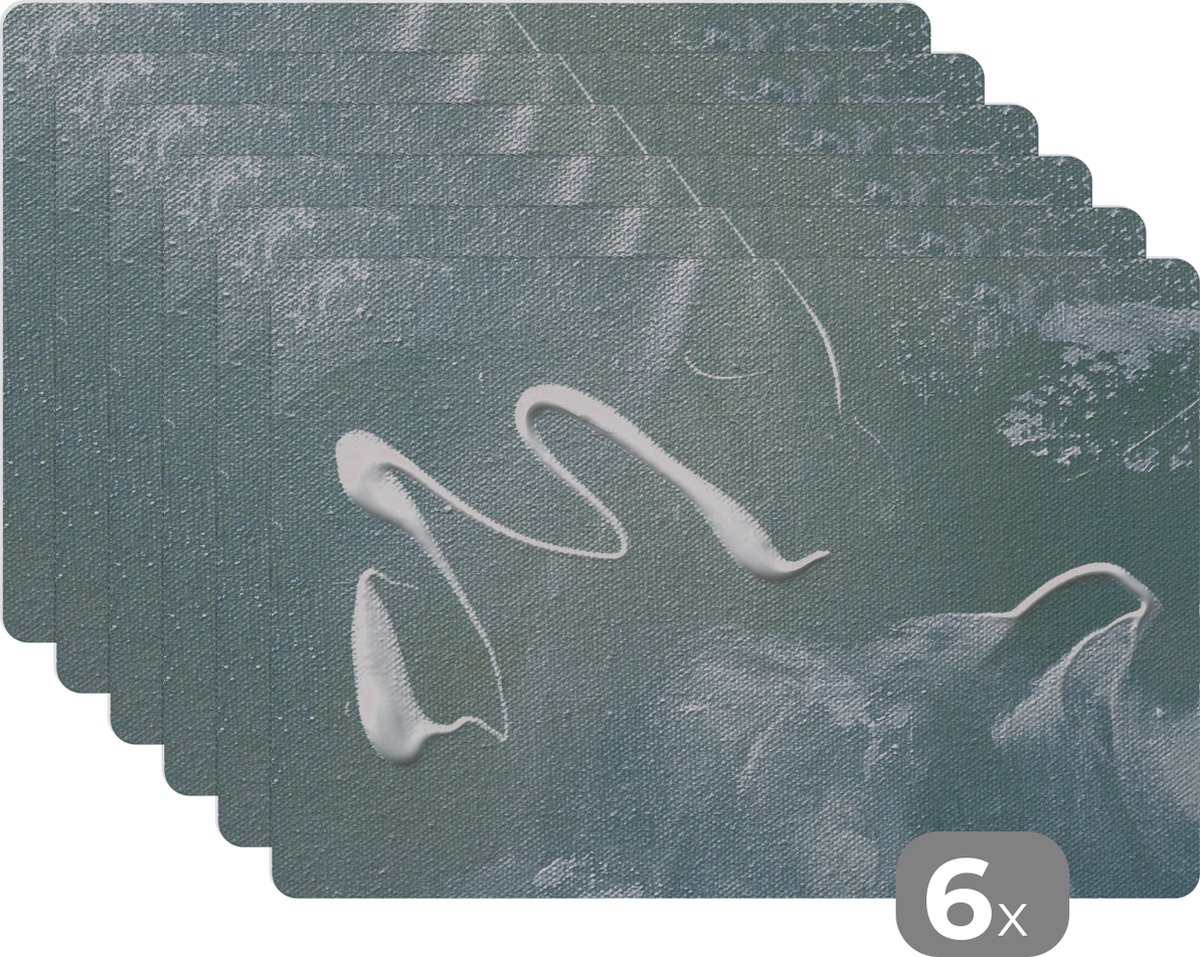 Placemat - Verf - Acrylverf - Blauw - Wit - Tafel - Onderleggers - Placemats - 45x30 cm - 6 stuks