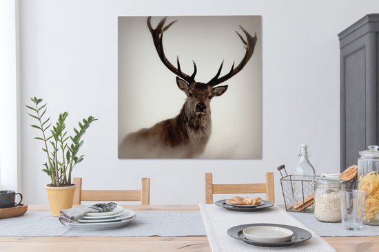 Tableau Peinture Portrait - Cerf - Bois - 90x90 cm - Décoration murale