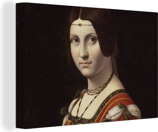 Canvas Schilderij La Belle Ferronnière - Leonardo da Vinci - 60x40 cm - Wanddecoratie