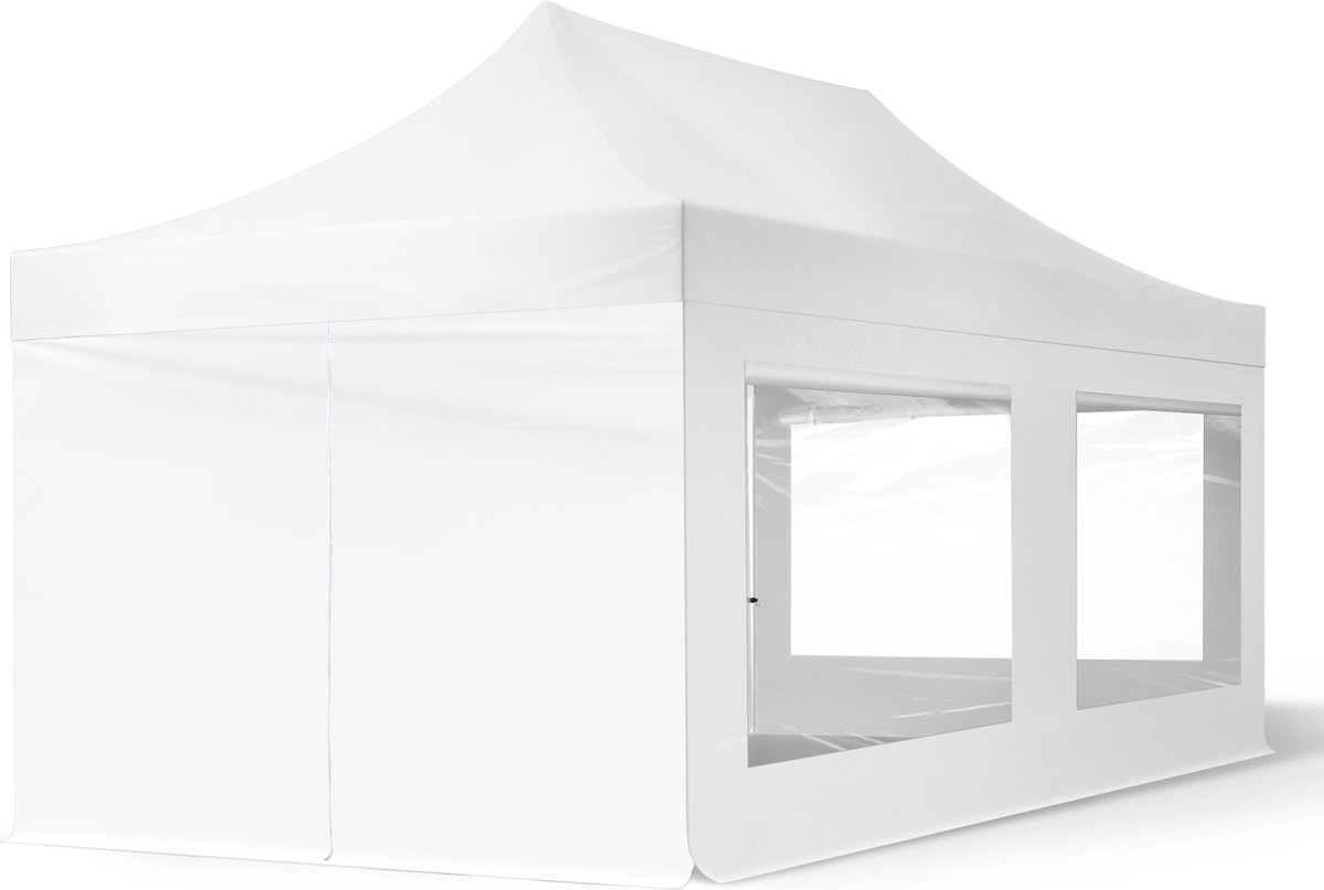 3x6 m Easy Up partytent Vouwpaviljoen ECONOMY staal 30mm met zijwanden (panorama) wit