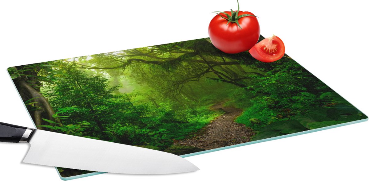 Glazen Snijplank - 39x28 - Landschap - Jungle - Tropisch - Zon - Groen - Snijplanken Glas