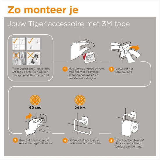 Instructions étape par étape pour monter des accessoires Tiger avec du ruban adhésif 3M.