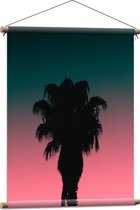 WallClassics - Textielposter - Silhouet van Palmboom bij Blauw/Roze Lucht - 60x80 cm Foto op Textiel